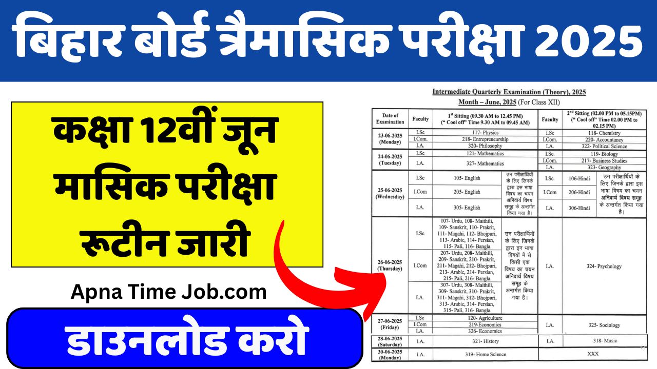 Bihar Board 12th June Exam 2025 Routine